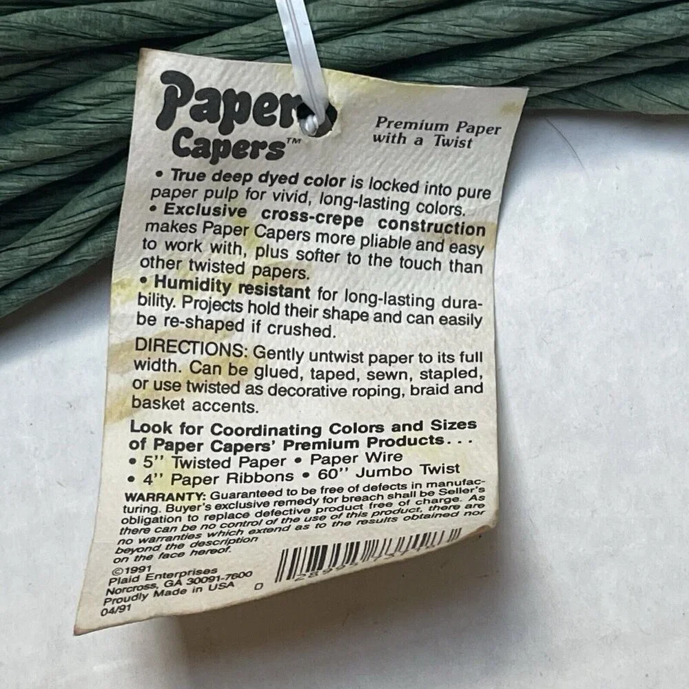Paper Capers 7.5 inches Wide Red Green Twisted Paper Craft Supplies Vintage 1991